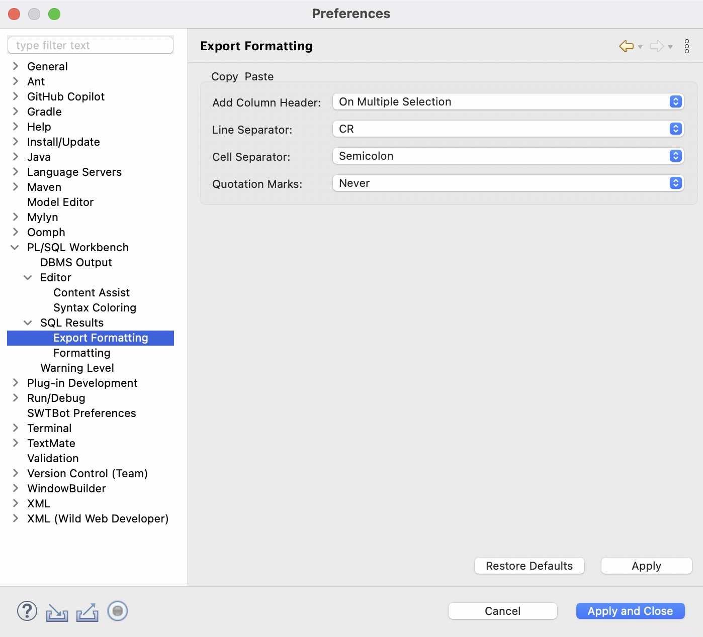 Preferences: Export Formatting